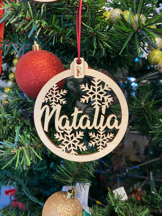 Personalized name Christmas Ornaments, Holiday ornament with name, Gifts, Wooden Ornaments, laser cut, Personalized name, natural wood color