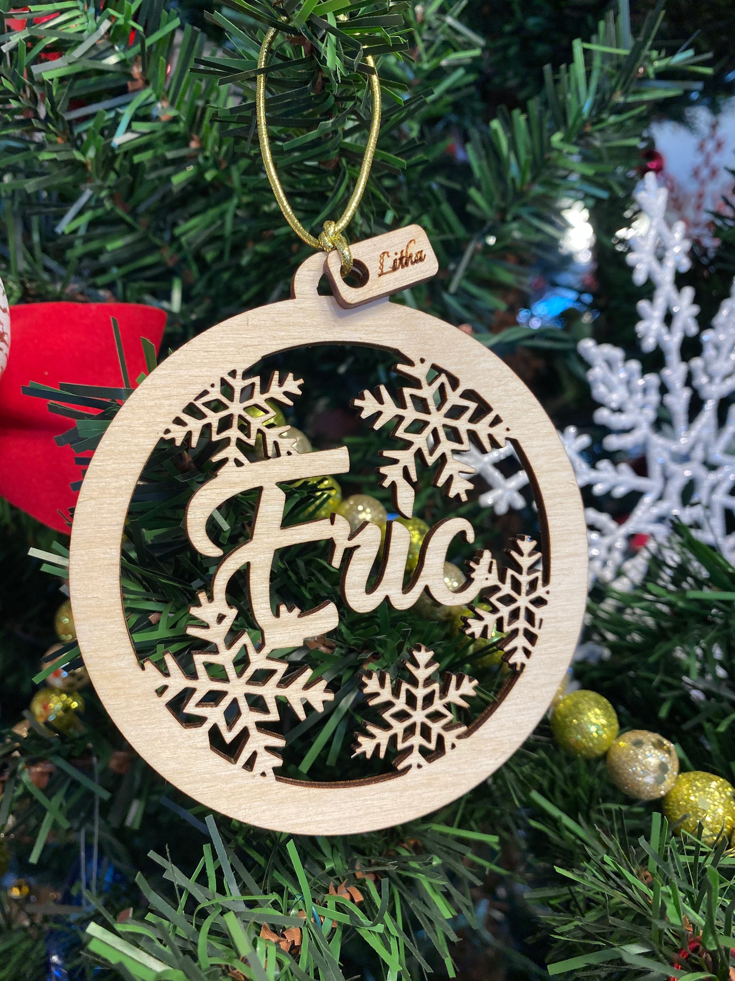 Personalized name Christmas Ornaments, Holiday ornament with name, Gifts, Wooden Ornaments, laser cut, Personalized name, natural wood color