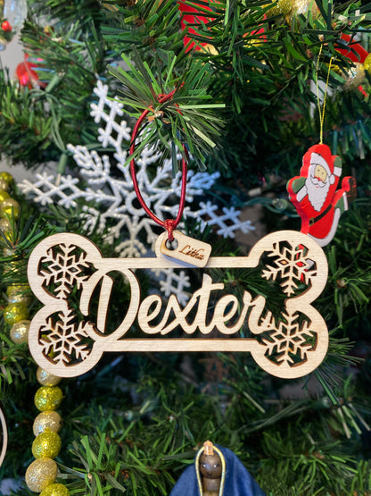 Pet Personalized name Christmas Ornaments, Holiday ornament pet, pet gifts, Cat, dog, laser cut, Personalized name with natural wood color