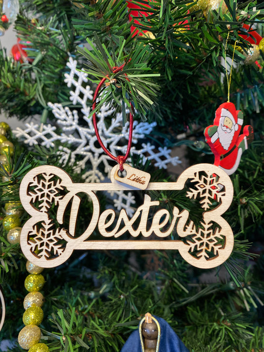 Pet Personalized name Christmas Ornaments, Holiday ornament pet, pet gifts, Cat, dog, laser cut, Personalized name with natural wood color